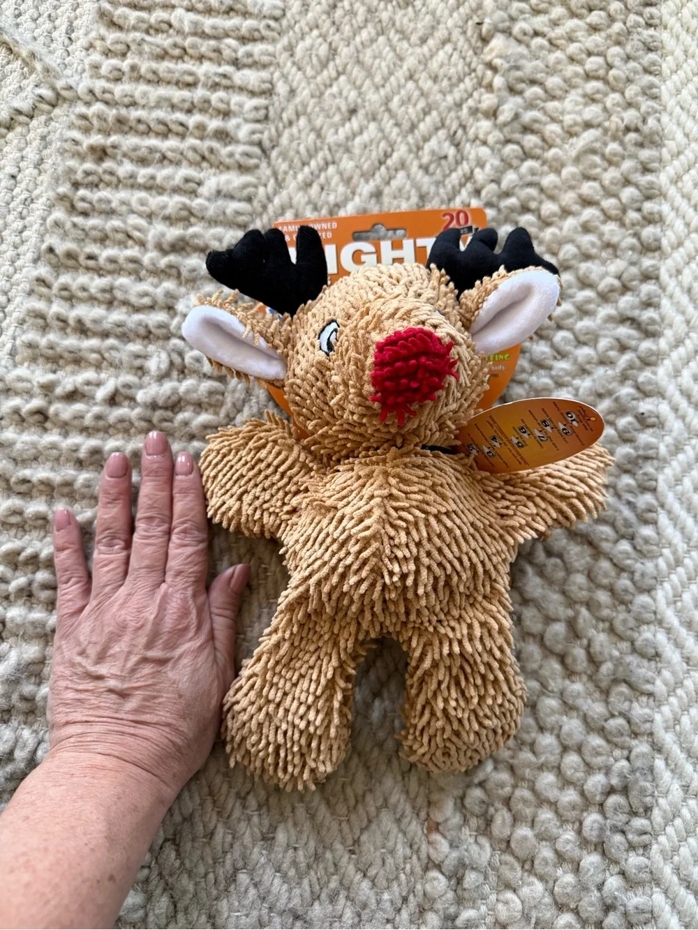 Might dog toy durable seams high-quality machine washable reindeer squeeker